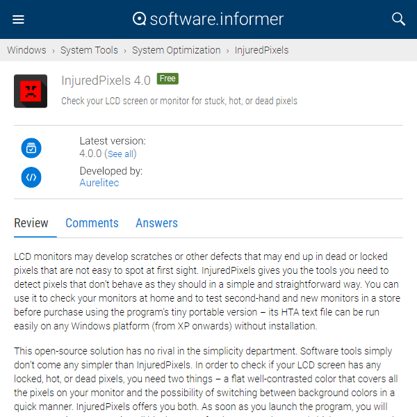 InjuredPixels Download - Check your LCD screen or monitor for stuck, hot, or dead pixels