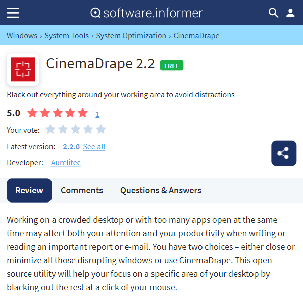 CinemaDrape Download - Black out everything around your working area to avoid distractions